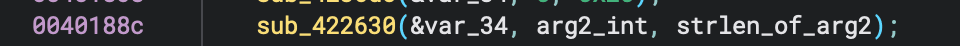 Image showing a line from the main function which transforms arg2 to 