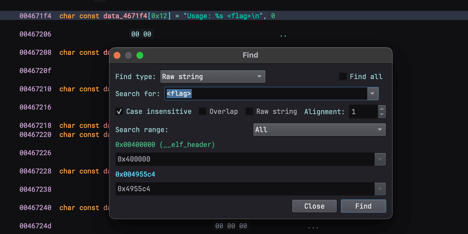 Image showing usage searched for in binary ninja