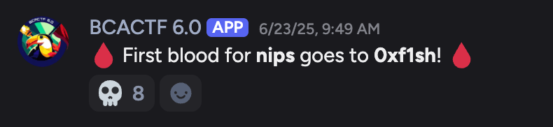 Message showing I got the first blood