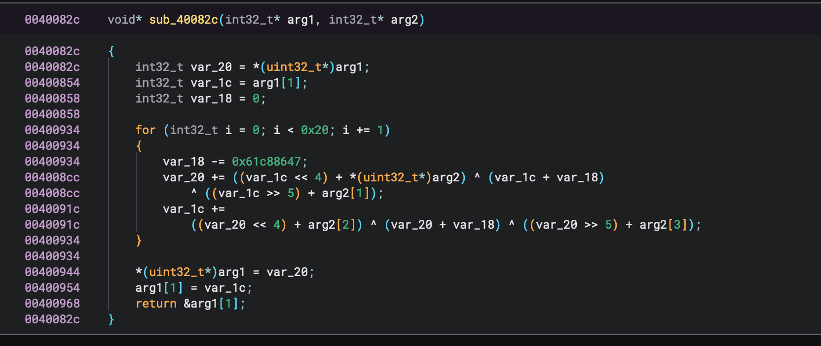 Image showing a function in the decompilation which will is getting data passed to him.