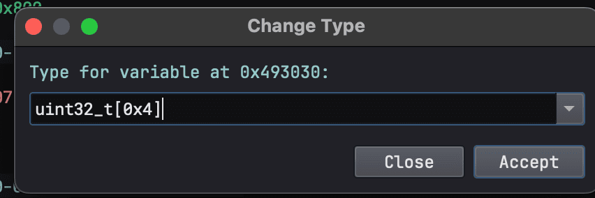 Changing the type of the data Image showing the change type menu