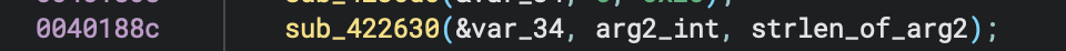 Sub function which parses and pads arg2 Image showing a line from the main function which transforms arg2 to