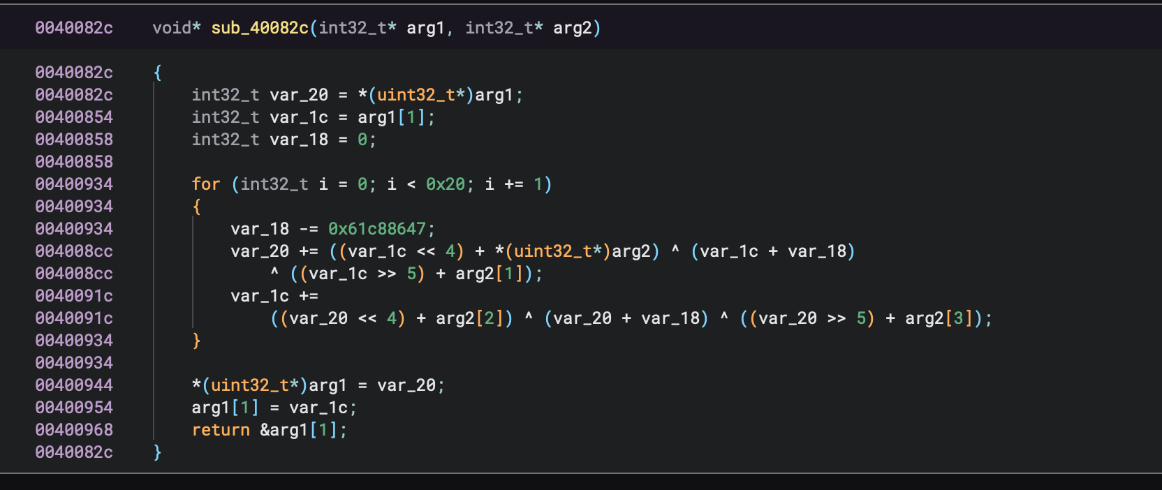 Function with data passed to it Image showing a function in the decompilation which will is getting data passed to him.