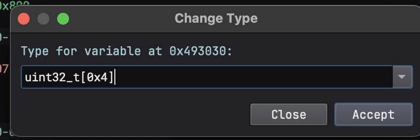 Changing the type of the data Image showing the change type menu